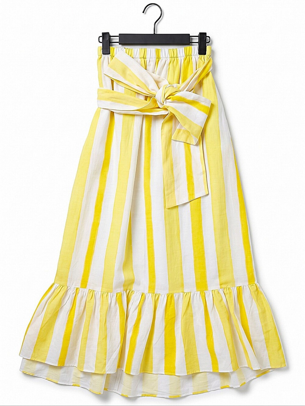 NWT! Tuckernuck Striped Yellow and White Midi Skirt with Tie Waist-Linen Blend